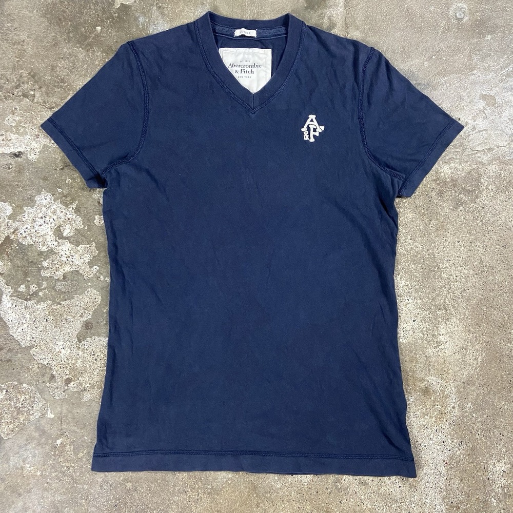 Vintage Y2K Abercrombie And Fitch T-Shirt Size Medium Blue Muscle Fit V-Neck